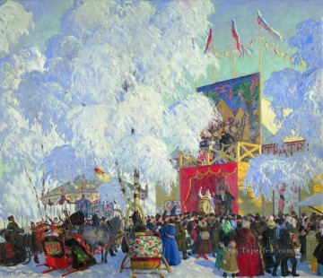 Boris Mikhailovich Kustodiev Painting - show booths 1917 Boris Mikhailovich Kustodiev